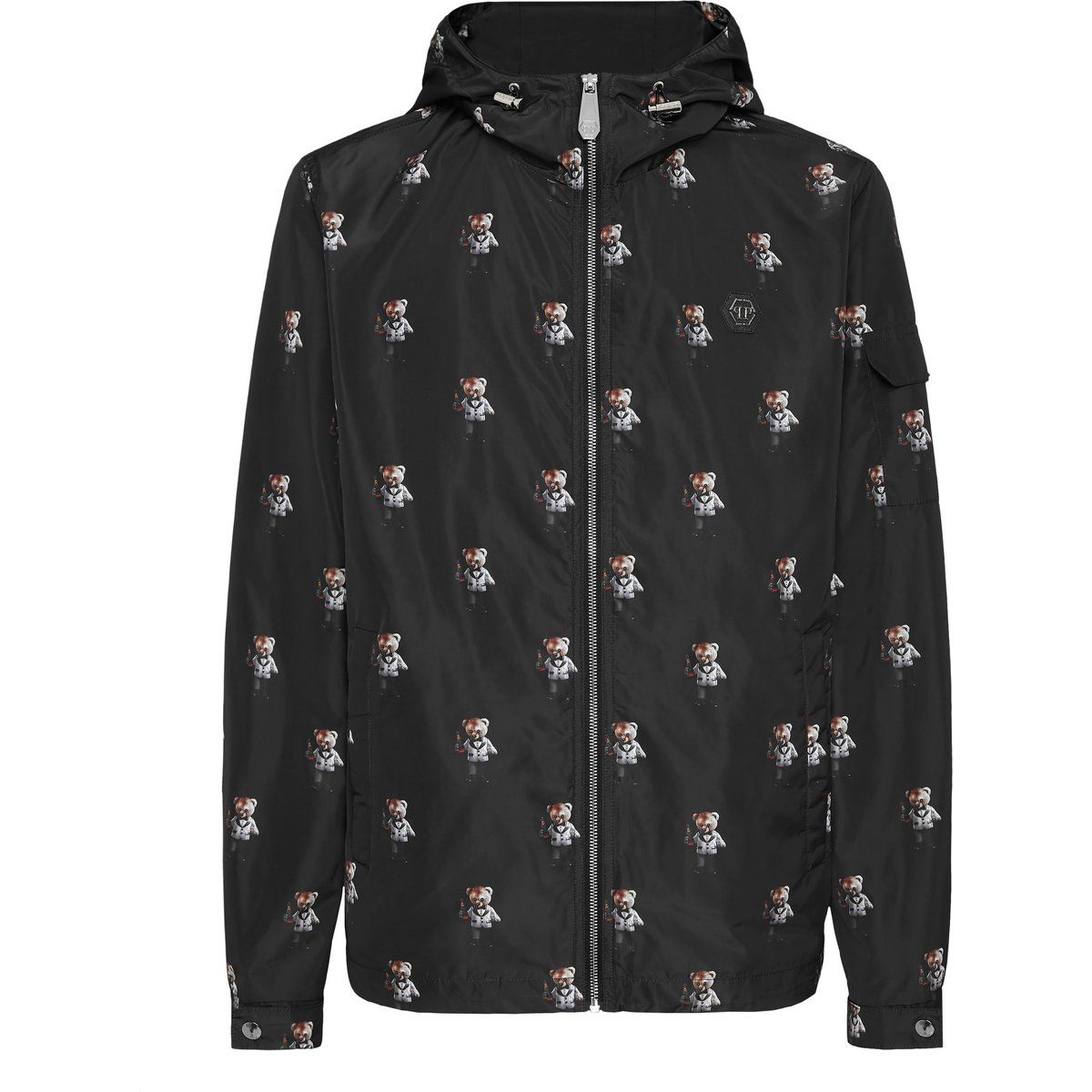 Windbreaker Jacke mit Teddy Print und Kapuze