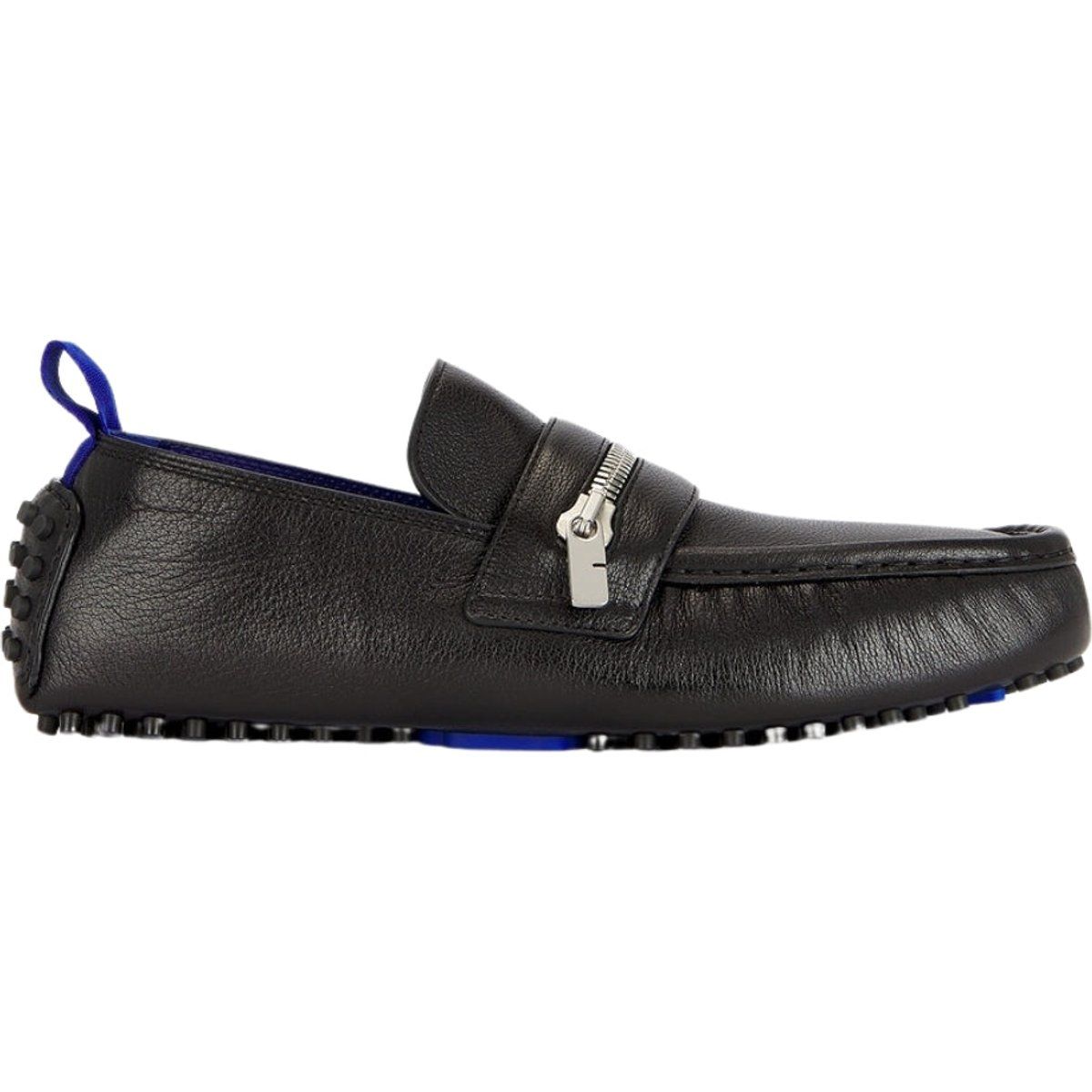 Schwarze Leder Slipper Loafers mit Reißverschluss