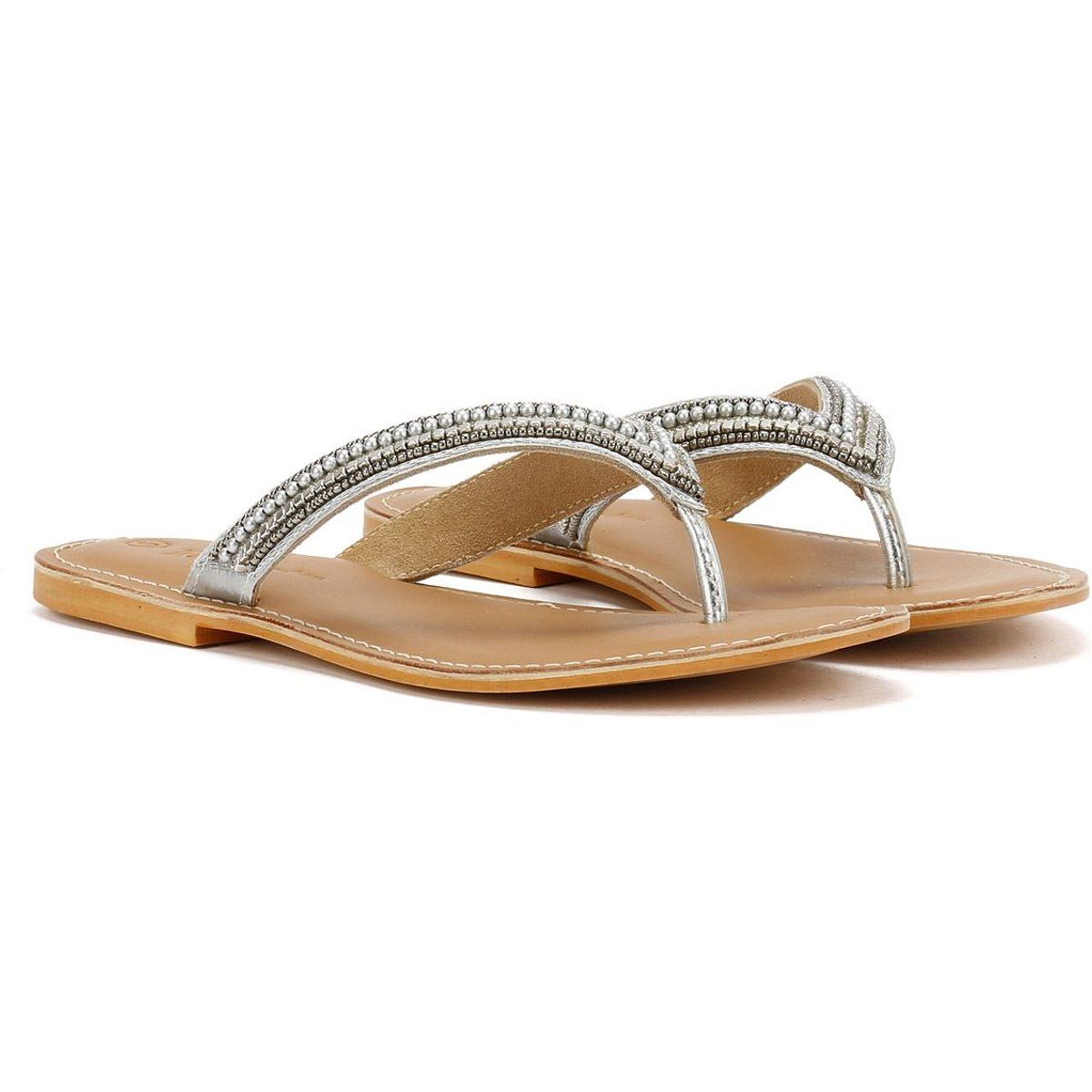 Tower Footwear Metallic Bead Thong Damen Silber Sandalen