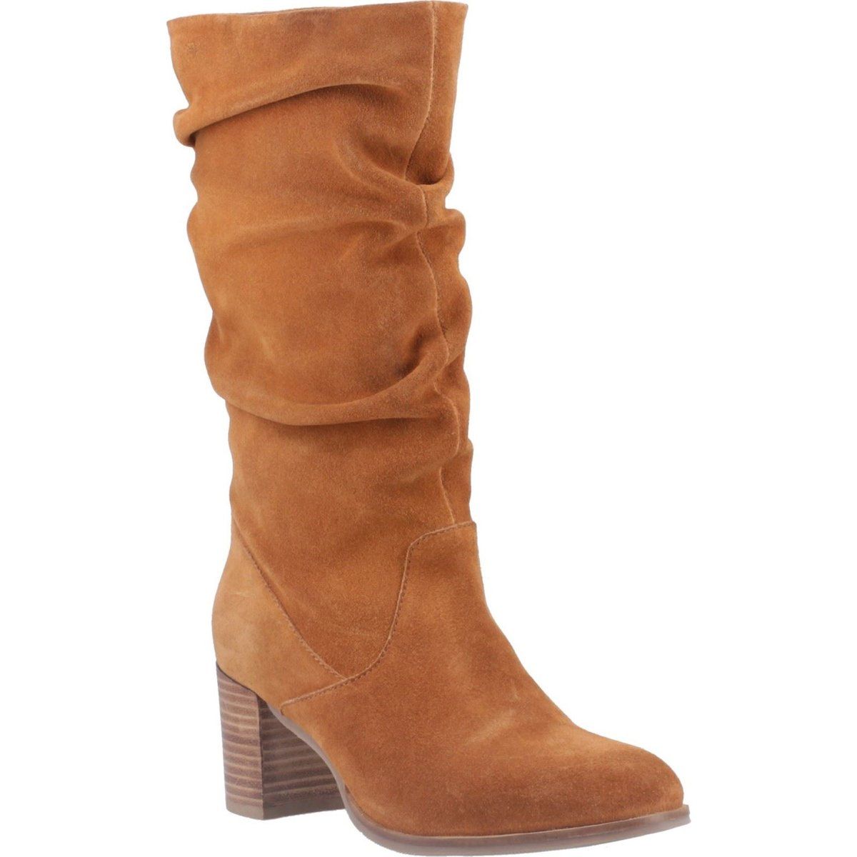 Hush Puppies Cosima Damenstiefel in kniehohen beigefarbenen Wildleder mit Absatz