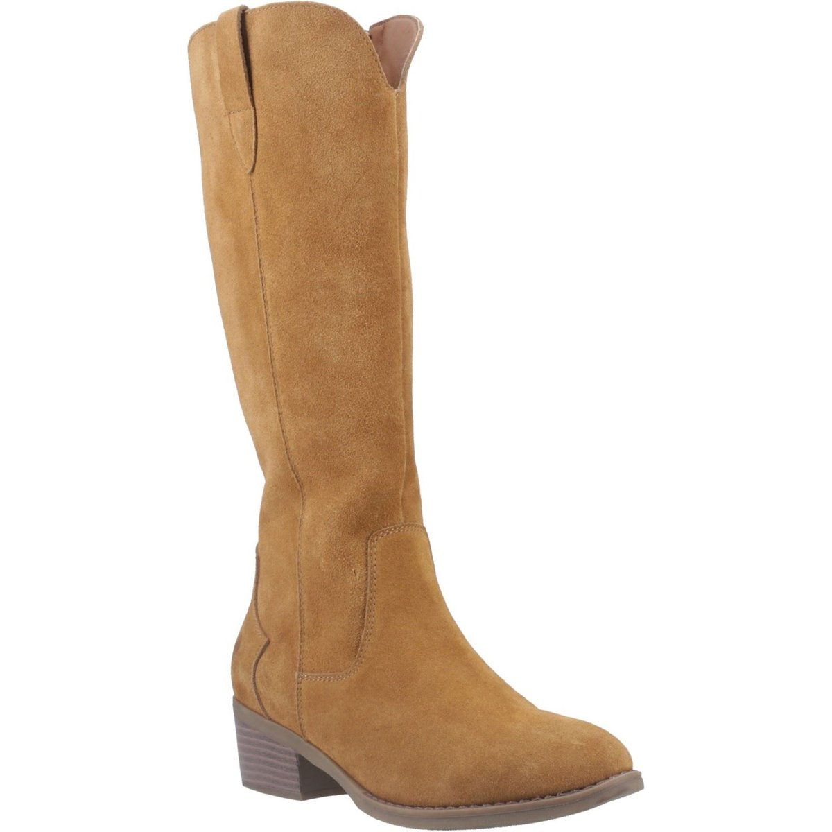 Hush Puppies Isabella Damen Stiefel in kniehoher Wildlederoptik mit Absatz in Tan