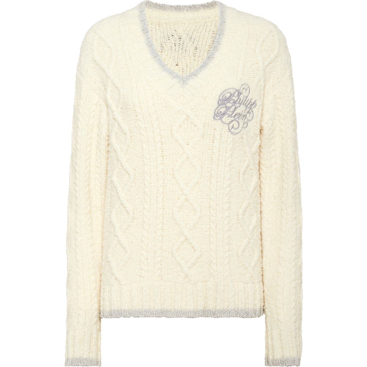 Zopfstrickpullover mit V-Ausschnitt