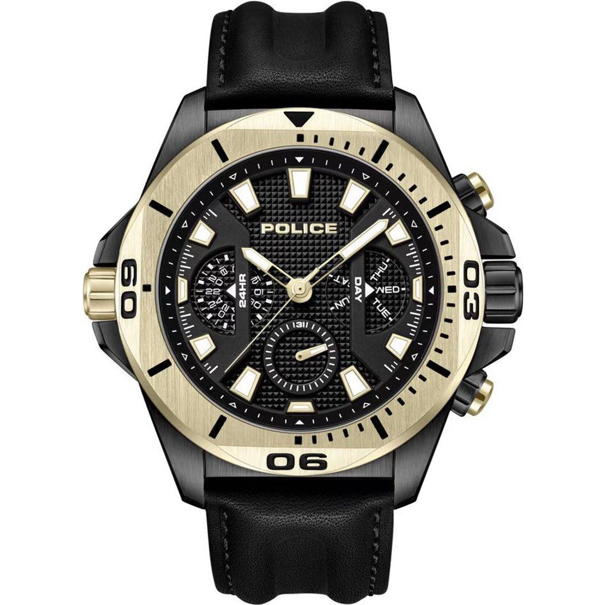Herrenuhr Schwarz und Gold mit Multifunktion