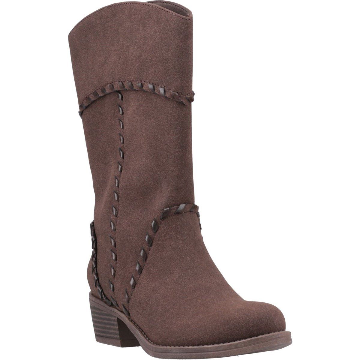 Rocket Dog Rowdy Kunstleder Damen Dunkelbraune Stiefeletten Mit Absatz Bis Zur Mitte Der Wade
