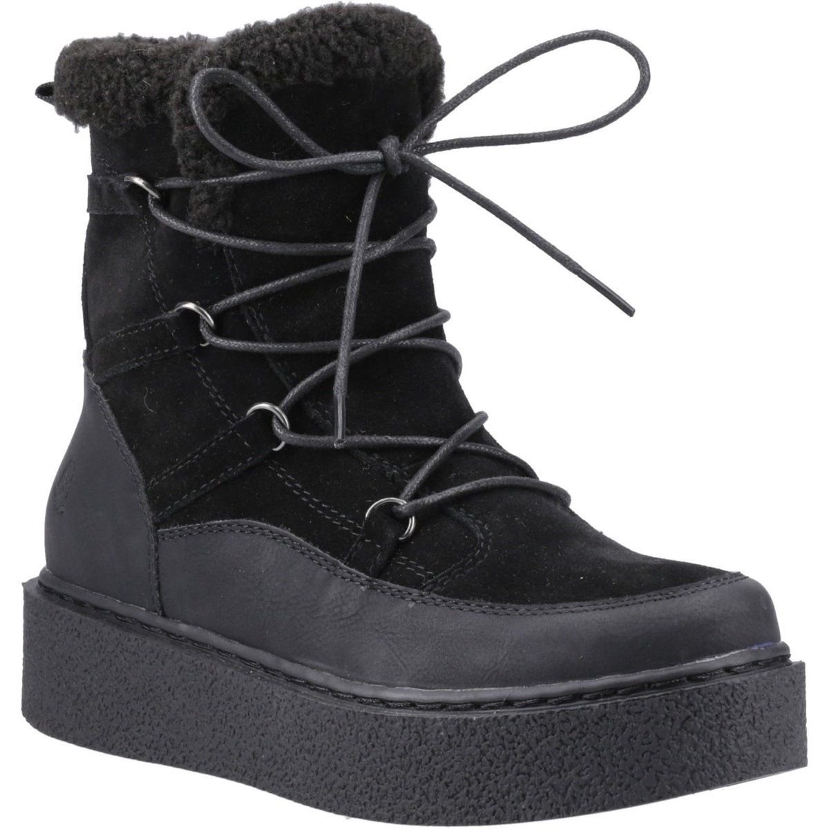Hush Puppies Bronte Wildleder Damen Schwarz Winter Stiefeletten bis zur Kniehöhe