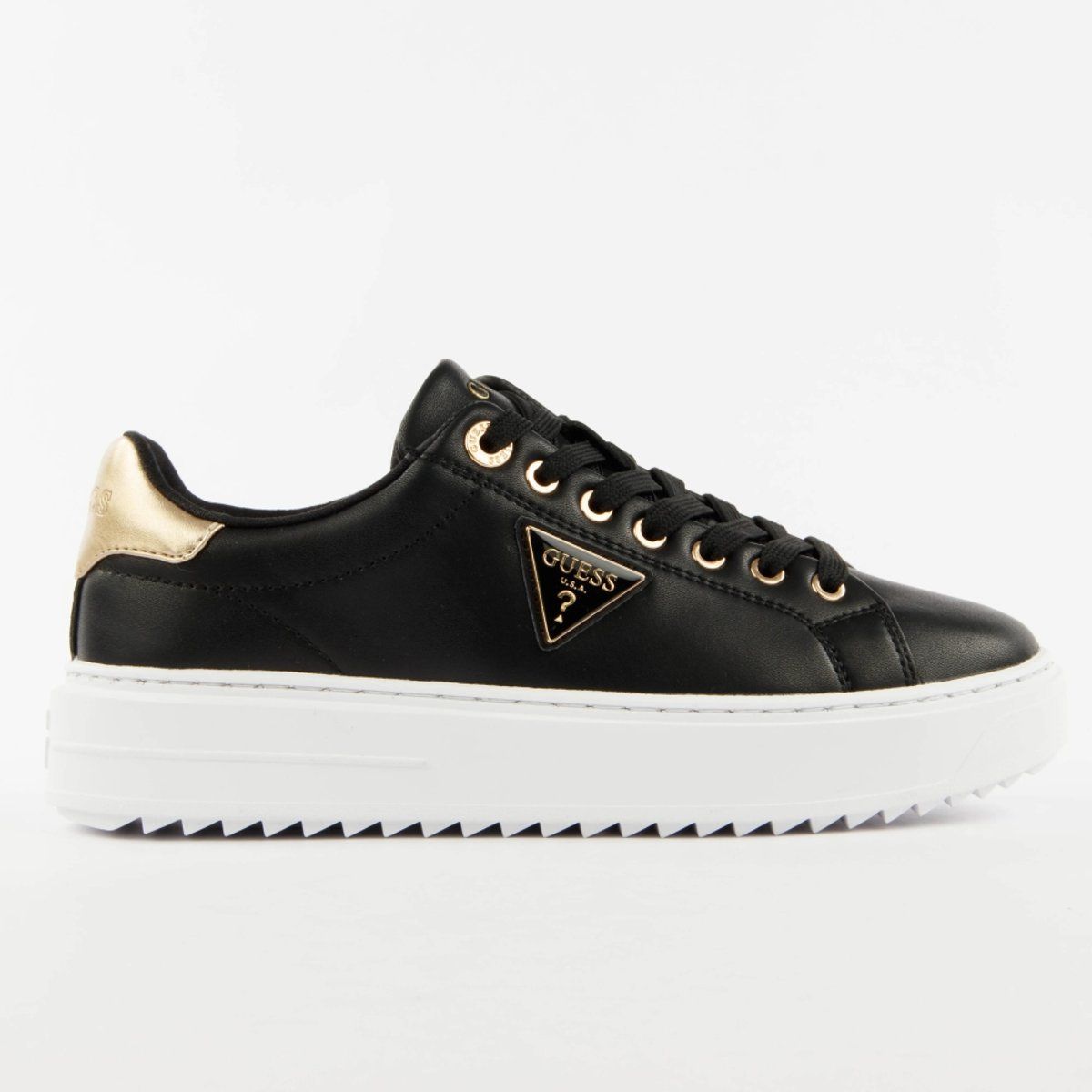 Elegante schwarze Leder Plateau-Sneakers