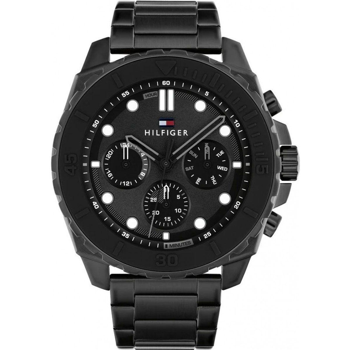 Moderne schwarze Chronograph-Uhr Edelstahl
