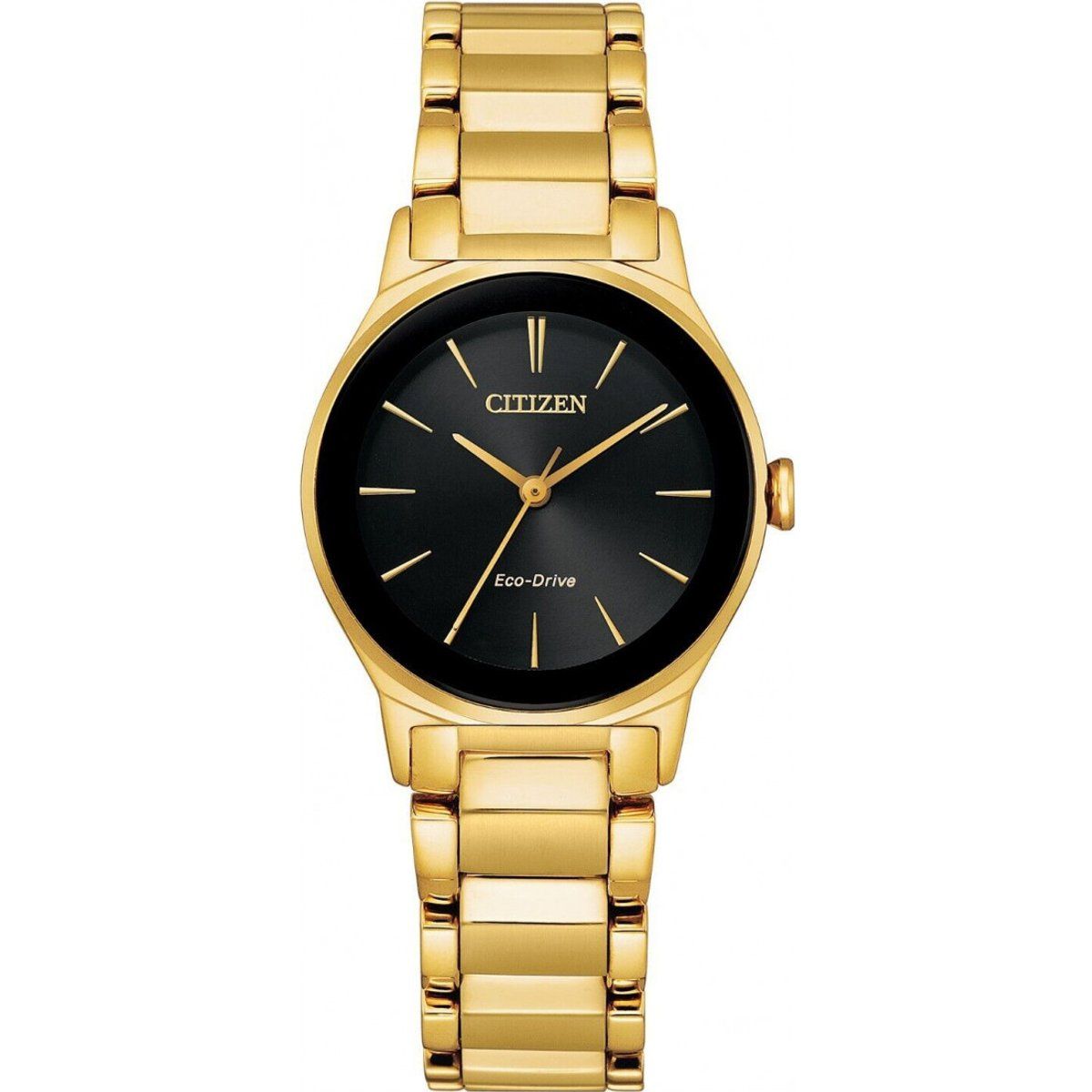 Damen Goldfarbene Uhr mit schwarzem Zifferblatt