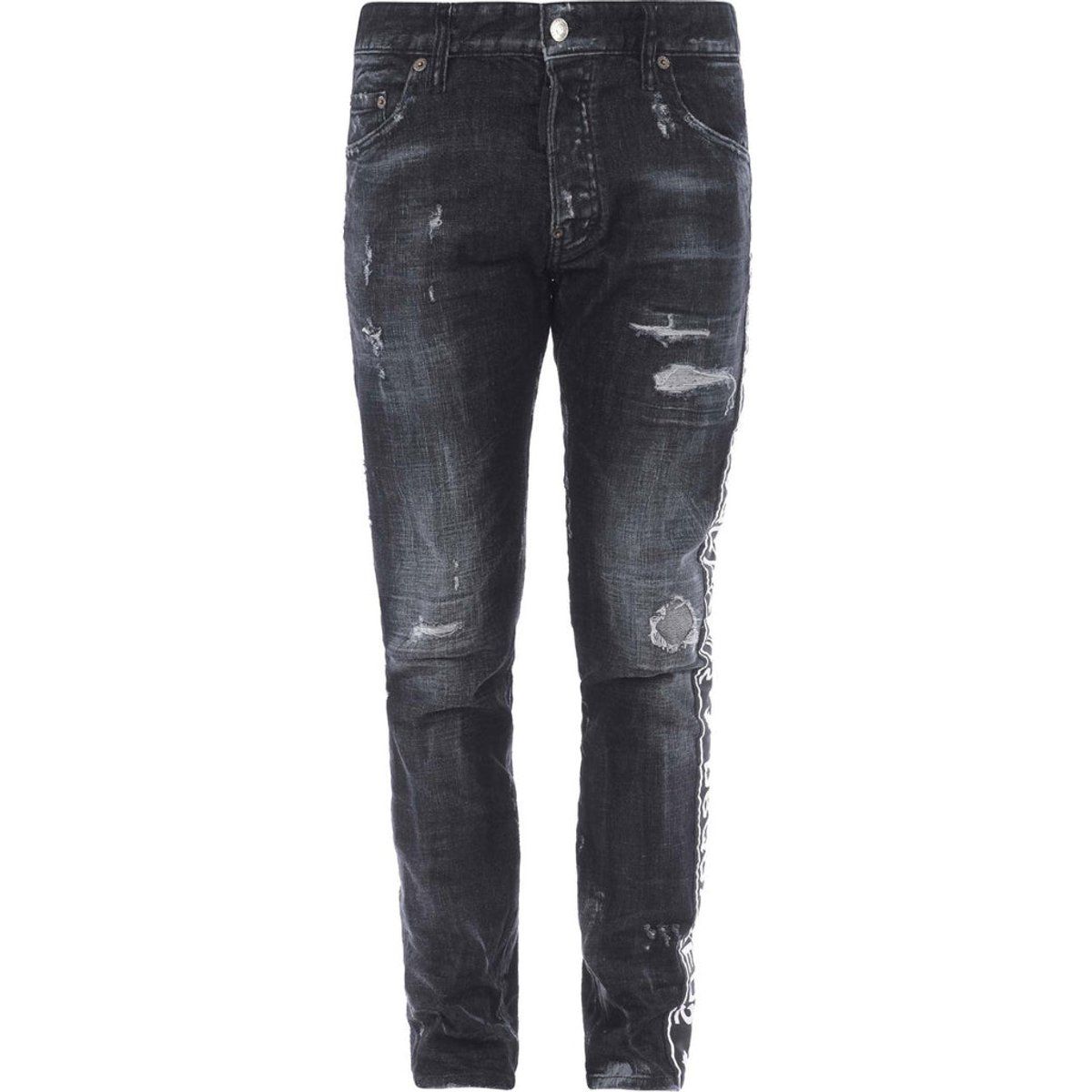Schwarze Slim Fit Jeans im Used-Look