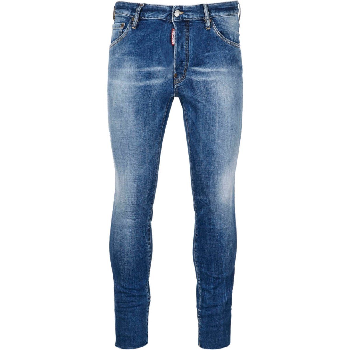 Verkürzte, schlanke blaue Denim-Jeans