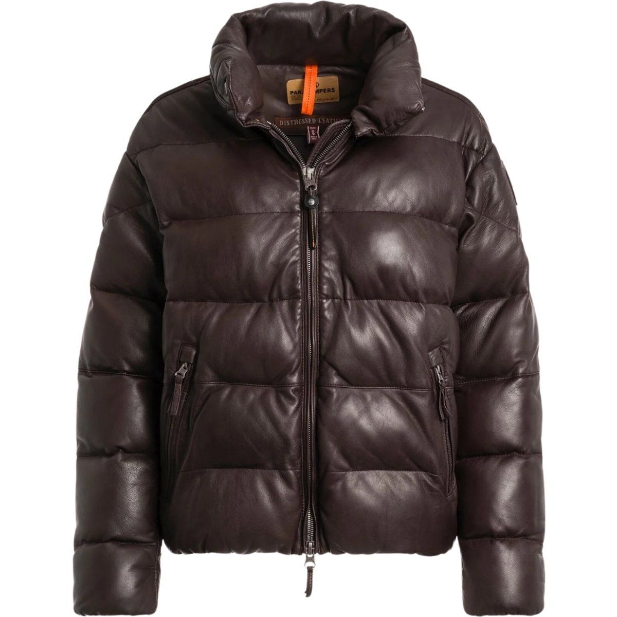 Wattierte Lederjacke mit Stehkragen