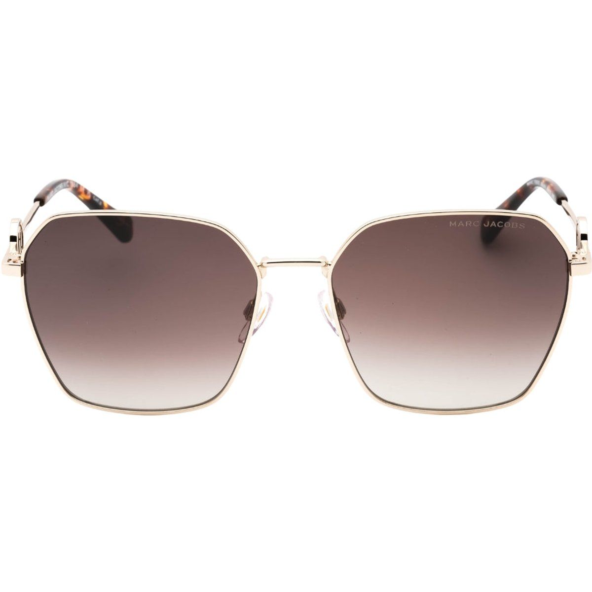 Geometrische Sonnenbrille mit Goldrahmen und braunem Farbverlauf