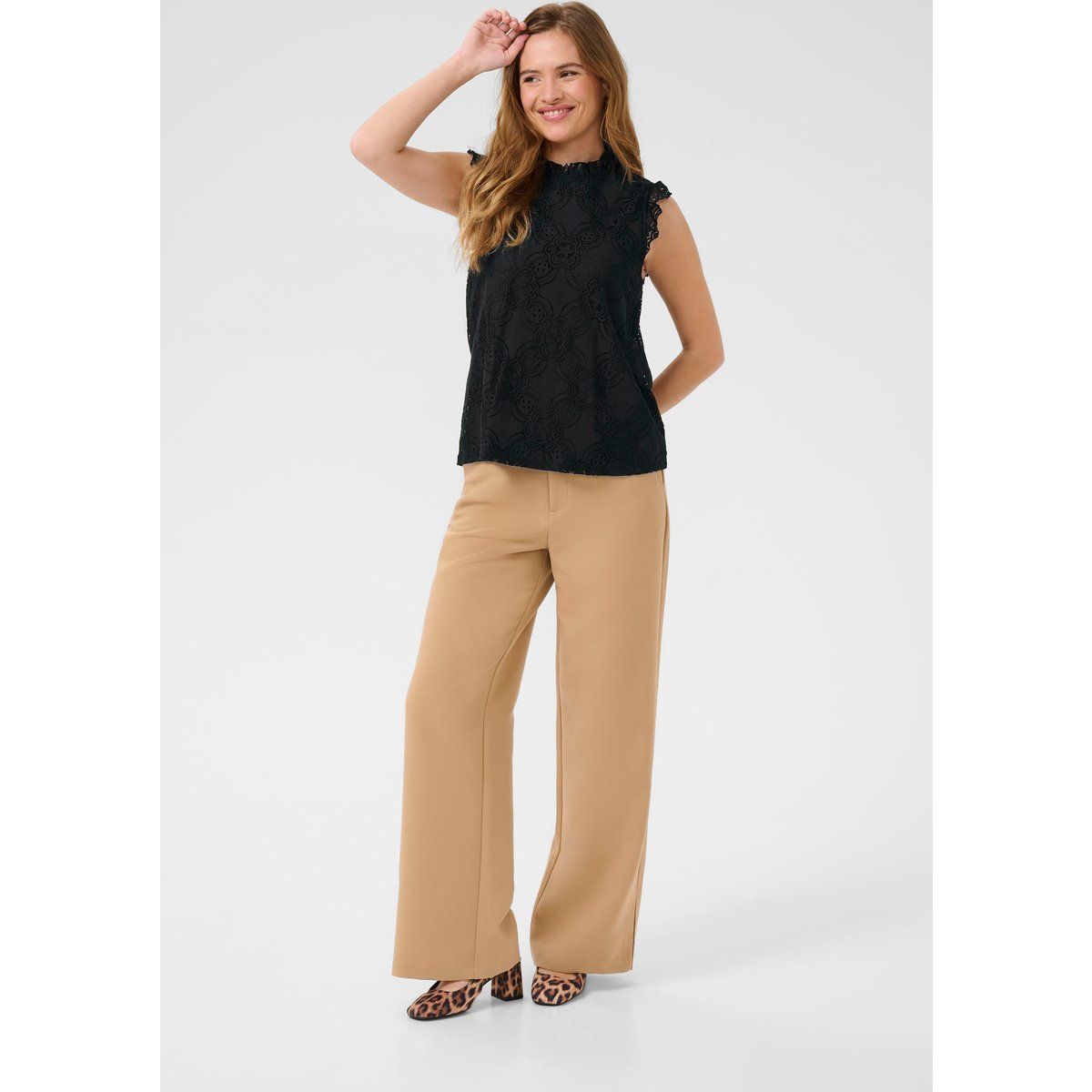 Schwarze Ärmellose Bluse mit Blumenspitze