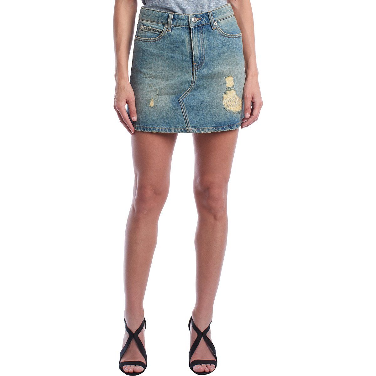 Minirock aus Denim mit Used-Look und Saum