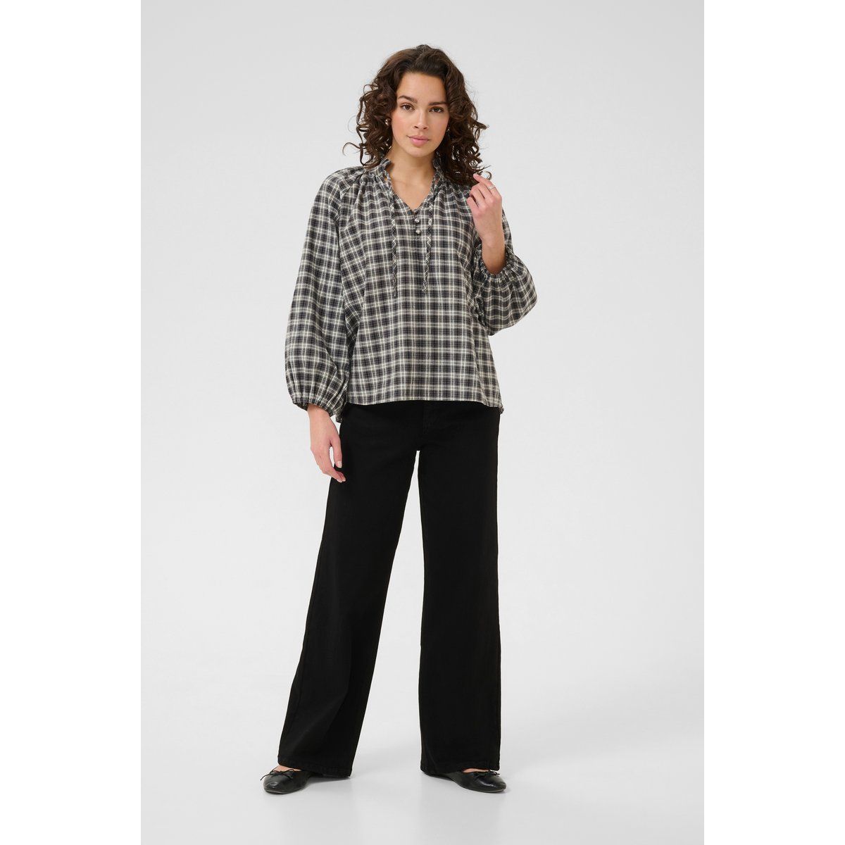 Kurzarm-Bluse KAelna Loose fit black darkgrey