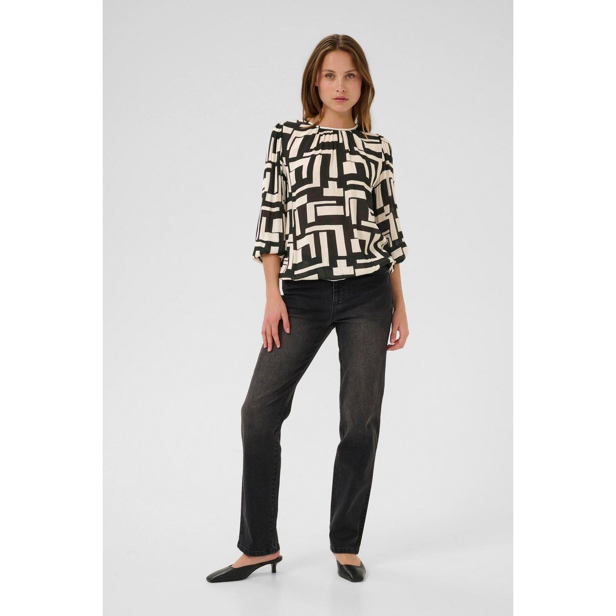 Viskose Bluse Top mit geometrischem Muster