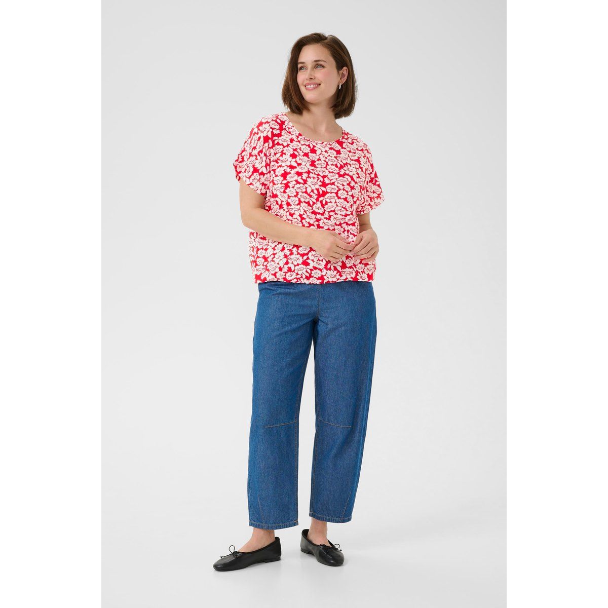 Kurzarm-Bluse KAbeathe Loose fit white red