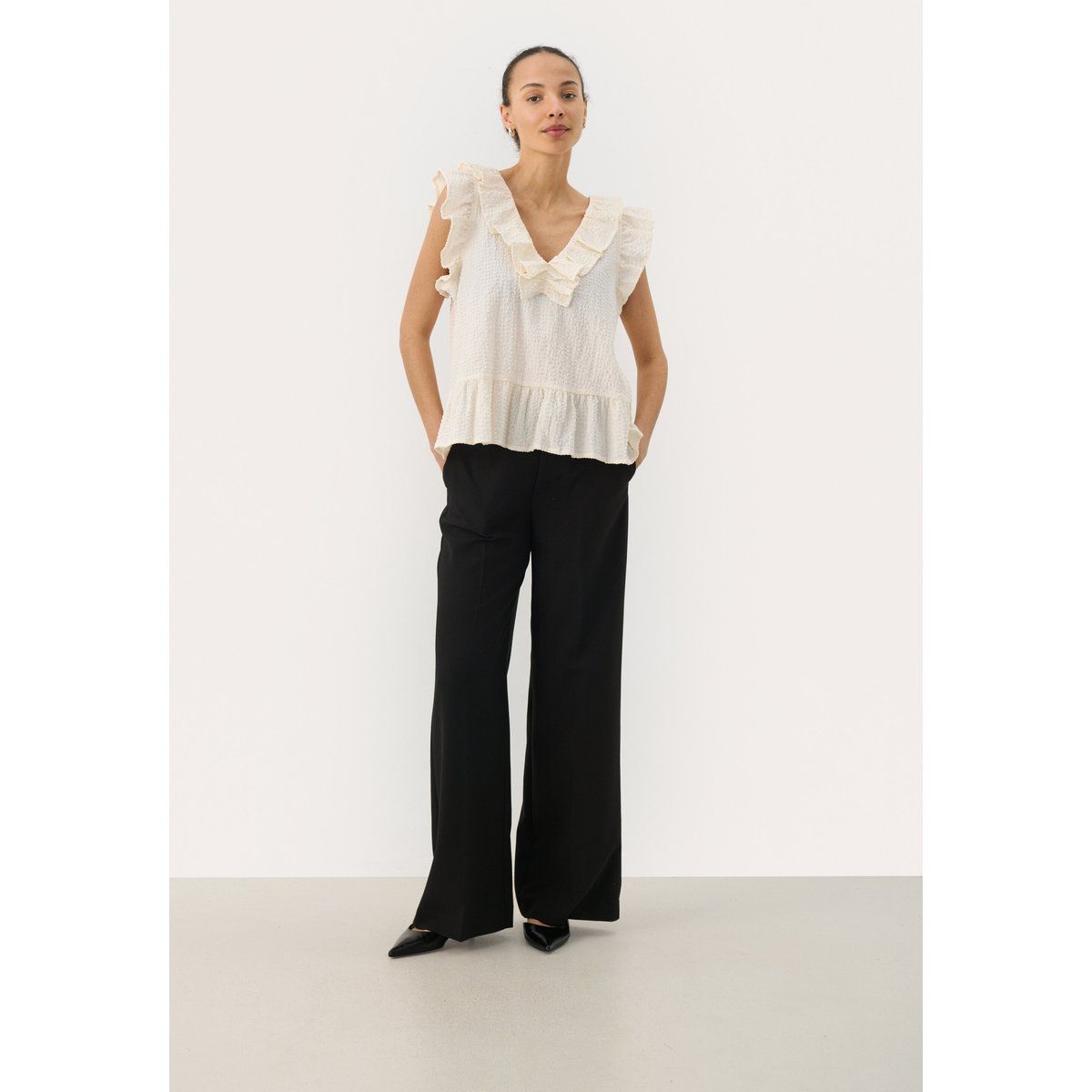 Ärmelloses Peplum Top mit Rüschen