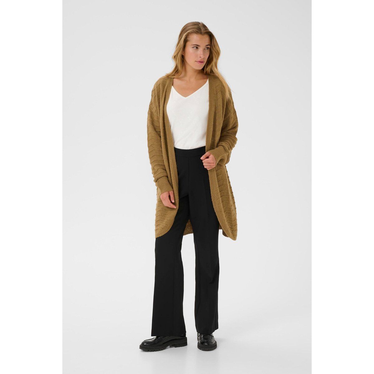 Lange, offene Strickjacke