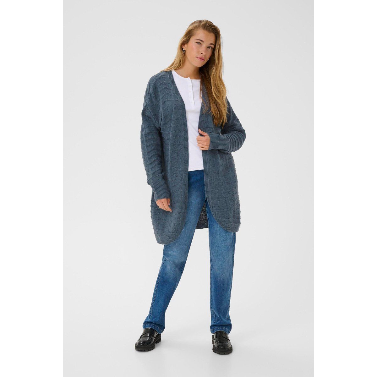 Lange Strickjacke mit offener Vorderseite