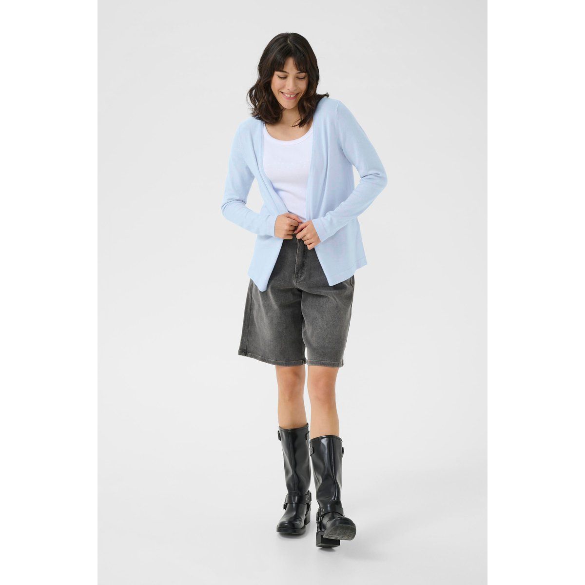 Klassische, offen geschnittene Strickjacke in Blau
