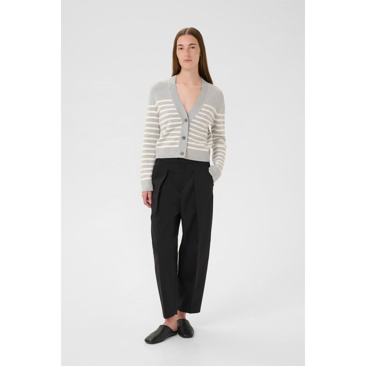 Gestreifte Baumwollmischung Strickjacke Klassische Passform