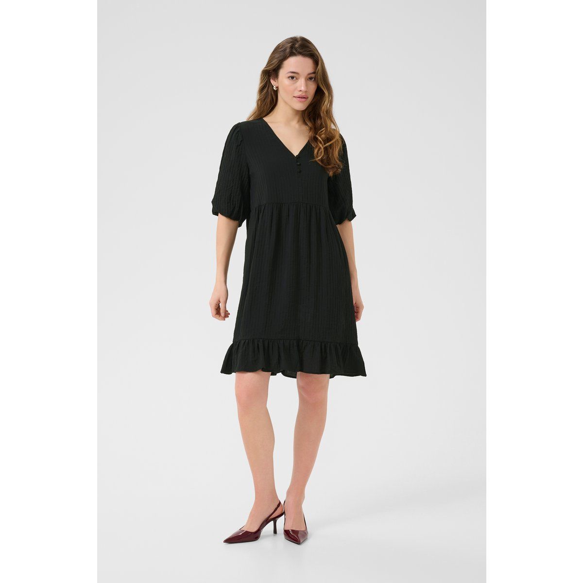 Schwarzes A-Linien Kleid mit kurzen Ärmeln