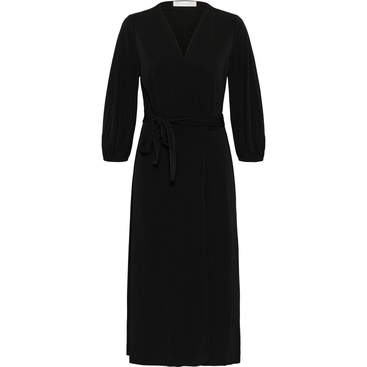 Elegantes schwarzes Jersey-Wickel-Midikleid
