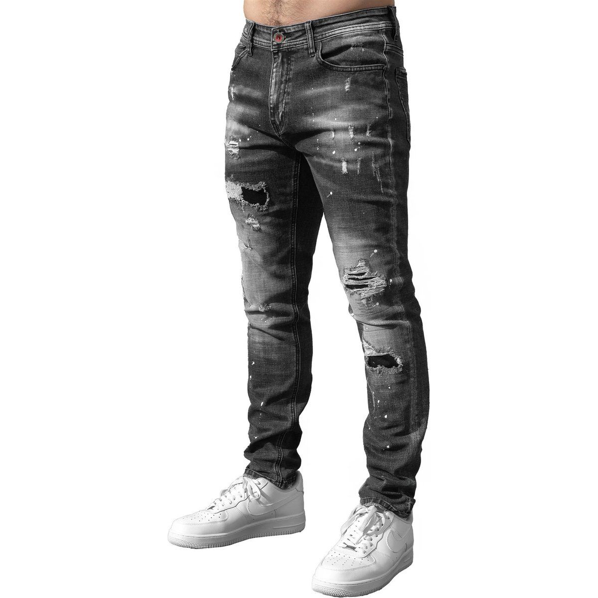 Herren-Jeans im Used-Look, schmale Passform