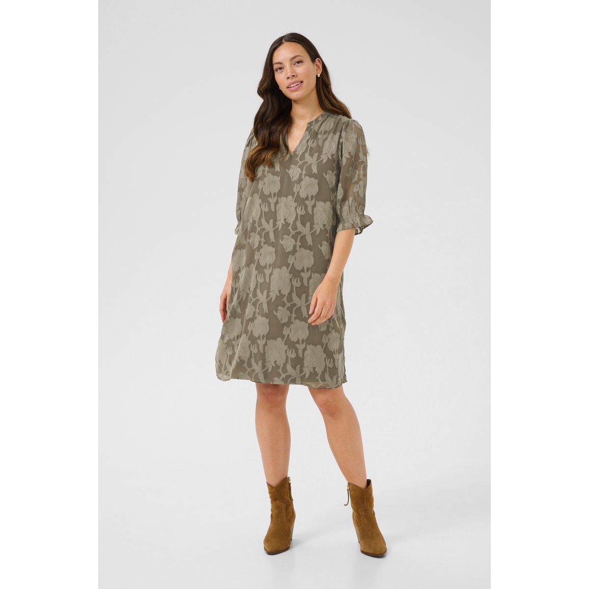 Shift-Kleid mit Blumenmuster-Overlay und Ärmeln