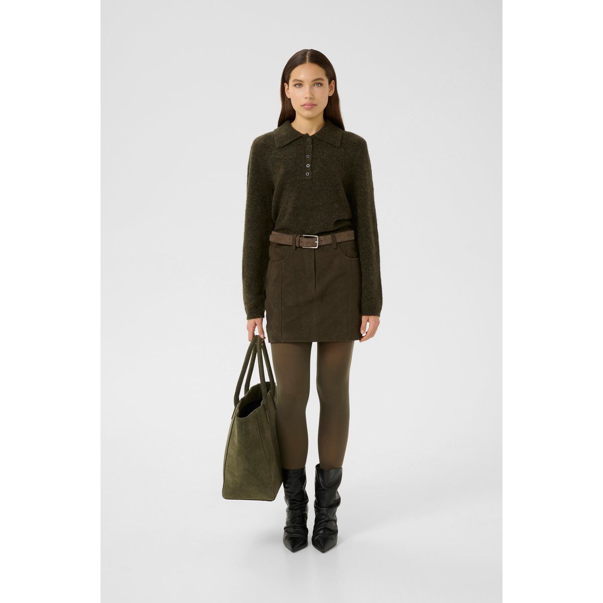 Khaki Strickpullover mit Polokragen