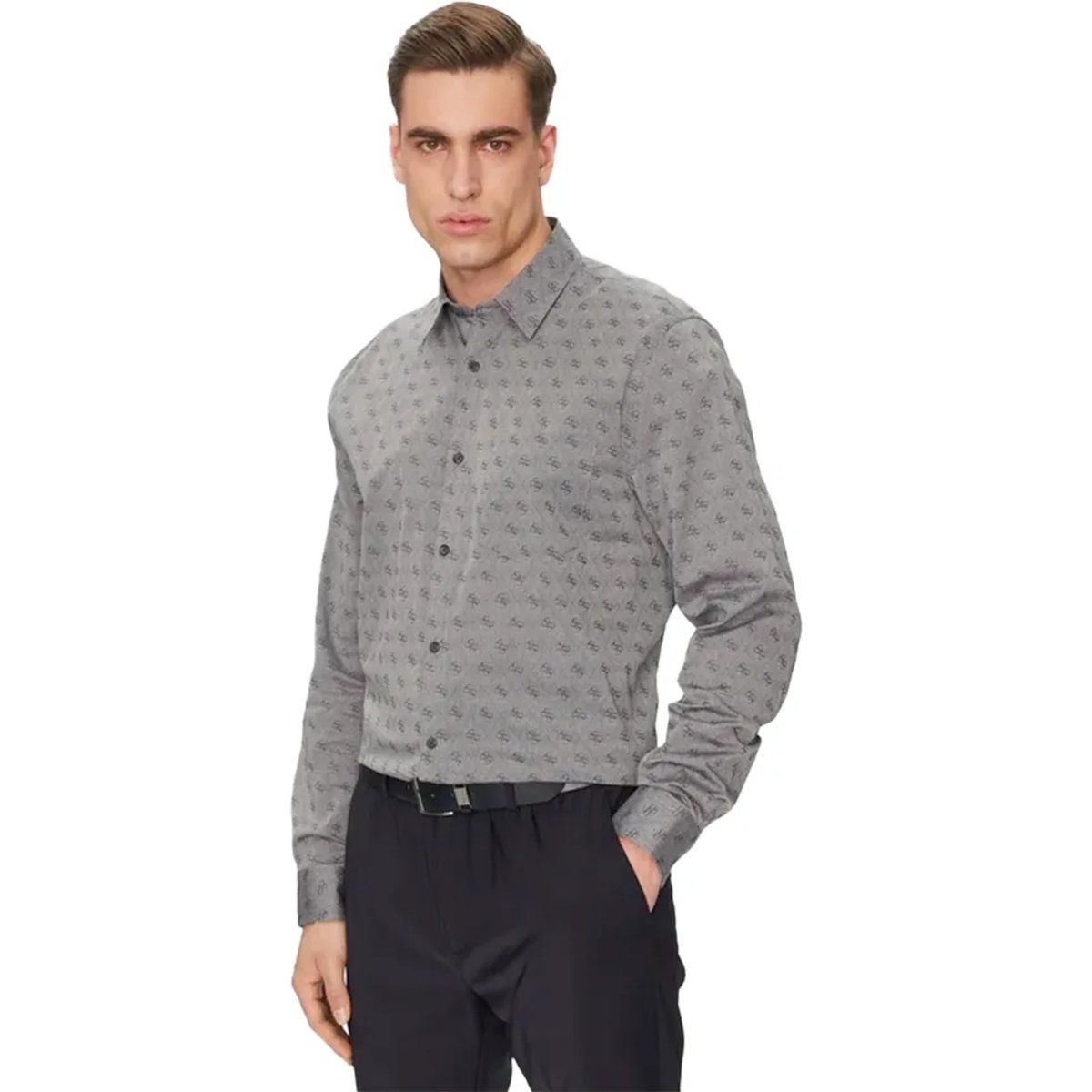Baumwollhemd mit Allover-Monogramm-Print
