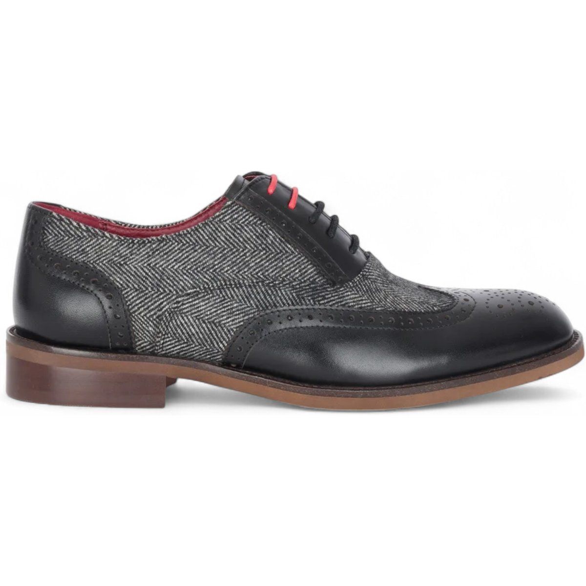 Herren Brogue Lederschuh mit Tweed-Einsatz