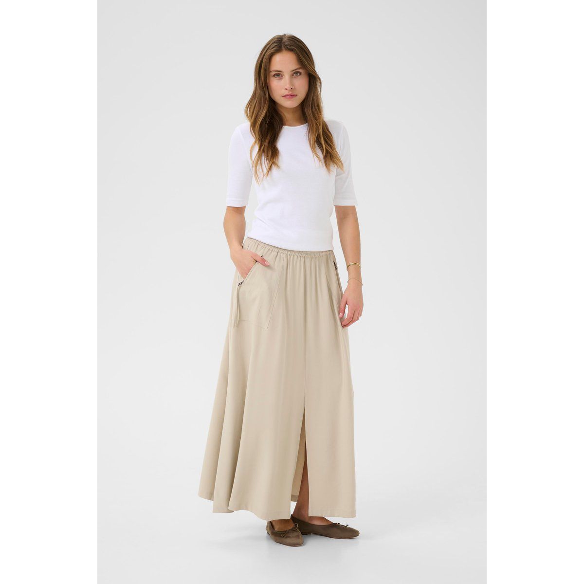 Fließender A-Linien-Maxirock mit Schlitz