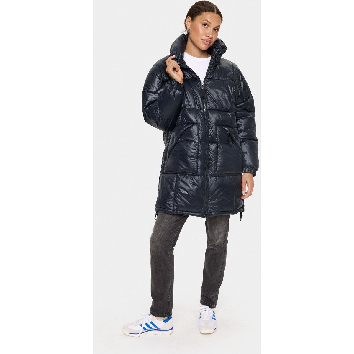 Damen Oversize Steppmantel mit hohem Kragen