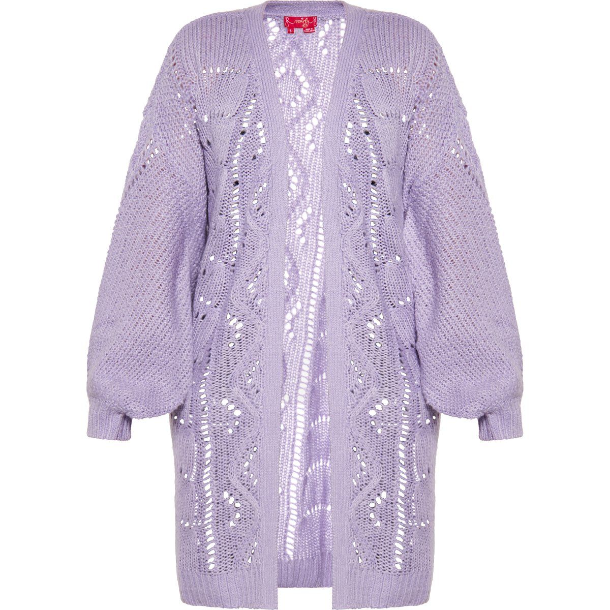 Strickjacke mit offenem Strick und Ballonärmeln