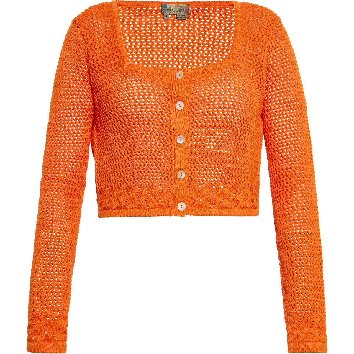 Kurze Strickjacke mit offener Strickstruktur und Knöpfen