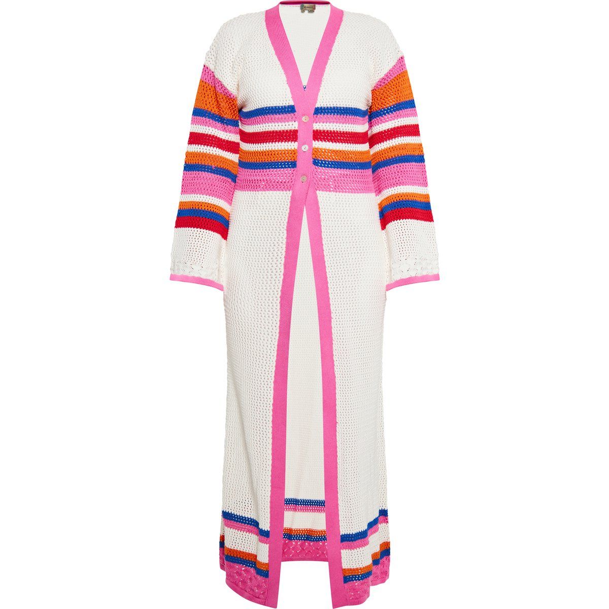 Mehrfarbig Gestreifter Häkel-Maxi-Cardigan