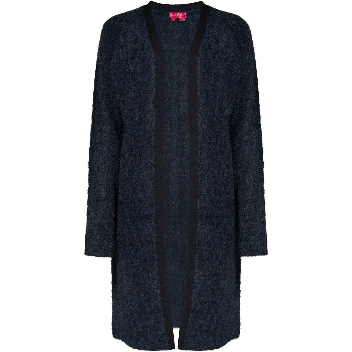 Offene, lange Strickjacke in Schwarz