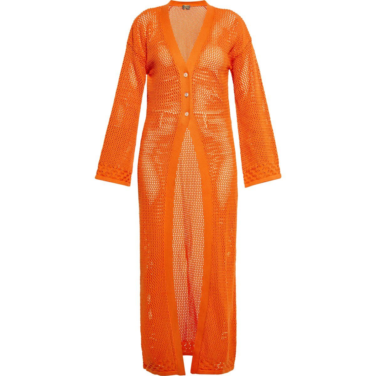 Damen Strickjacke Lang mit Offenem Strickmuster