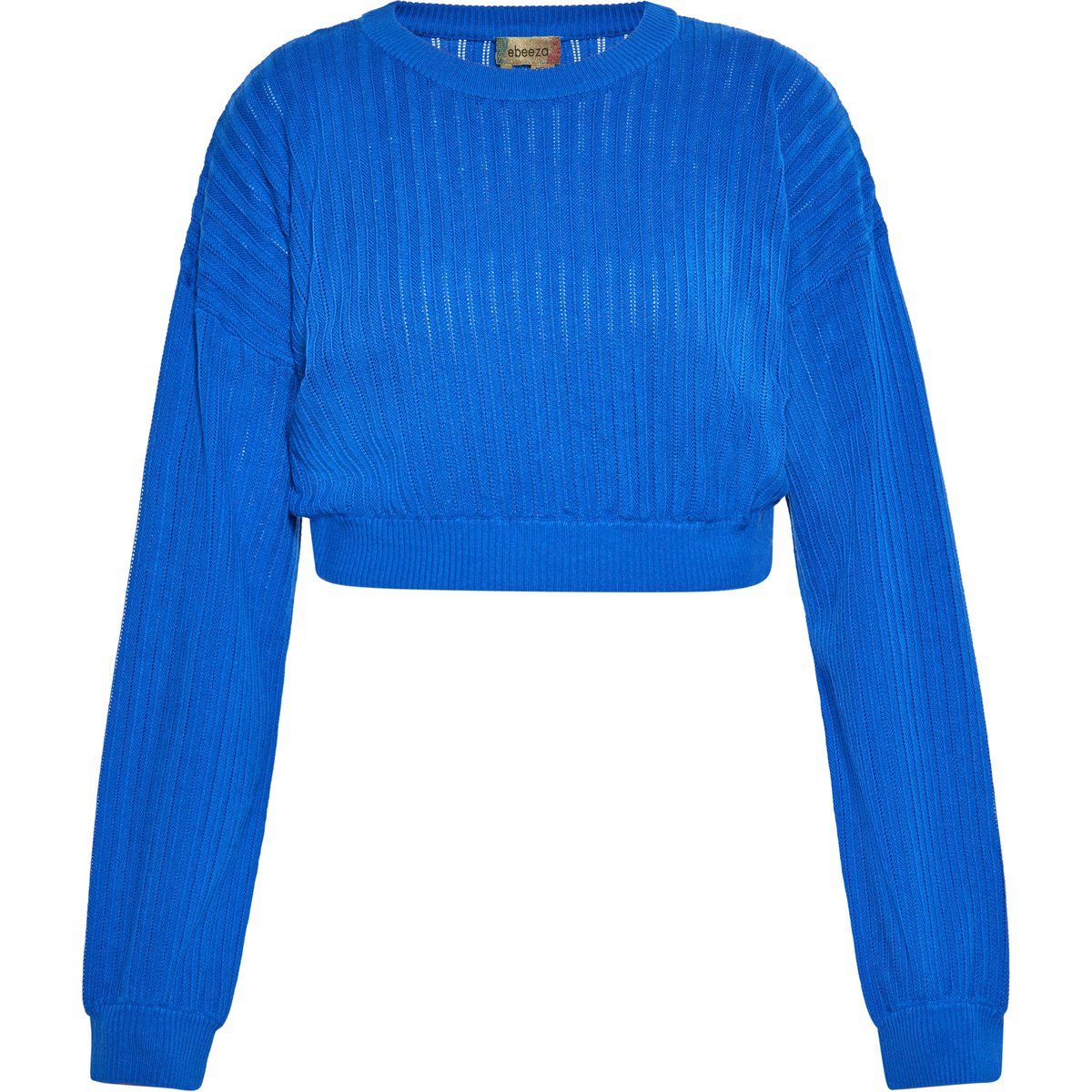 Kurzer gerippter Strickpullover Kobaltblau