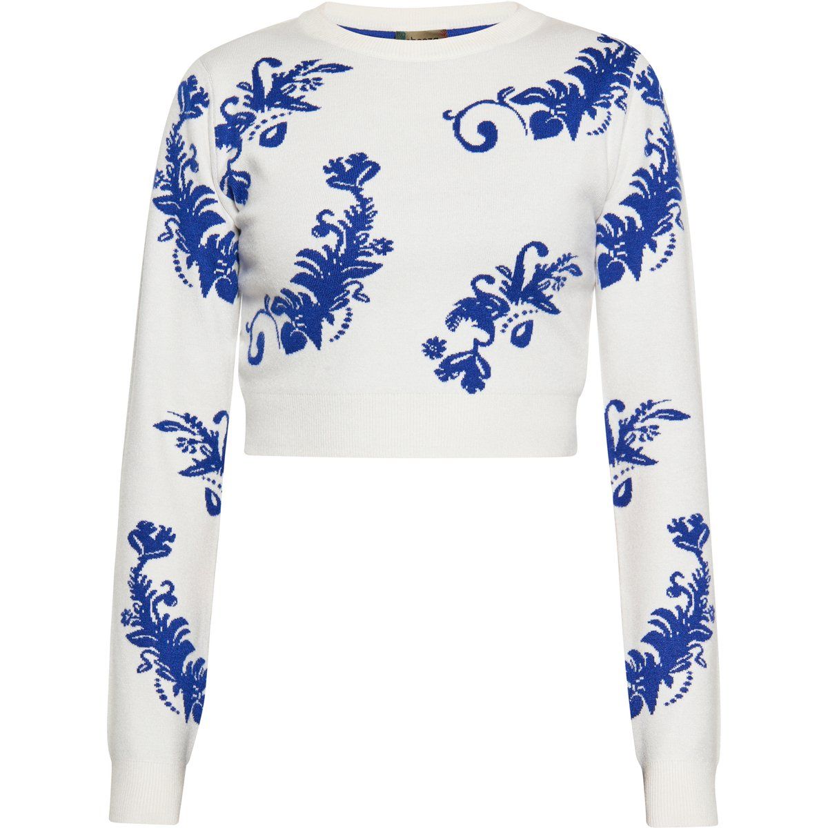 Kurz Strickpullover mit Blumenmuster