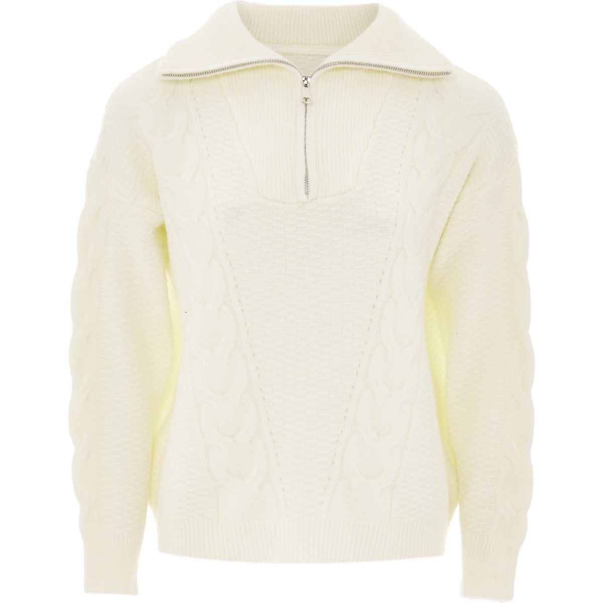 Zopfmuster-Pullover mit halbem Reißverschluss