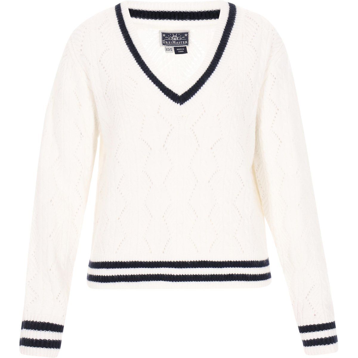 Dreimaster Pullover Frauen Cremeweiß, Marineblau