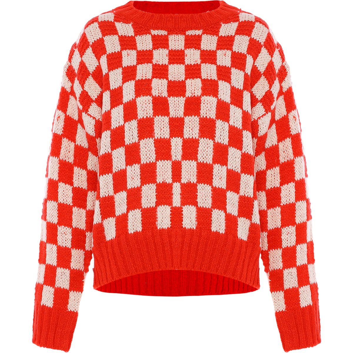 Schachbrettmuster Strickpullover