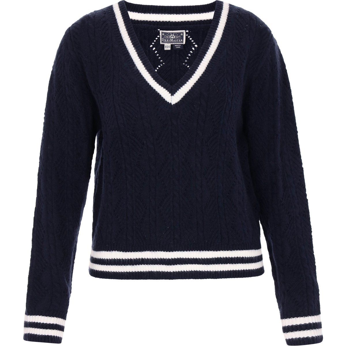 Dreimaster Pullover Frauen marineblau cremeweiß