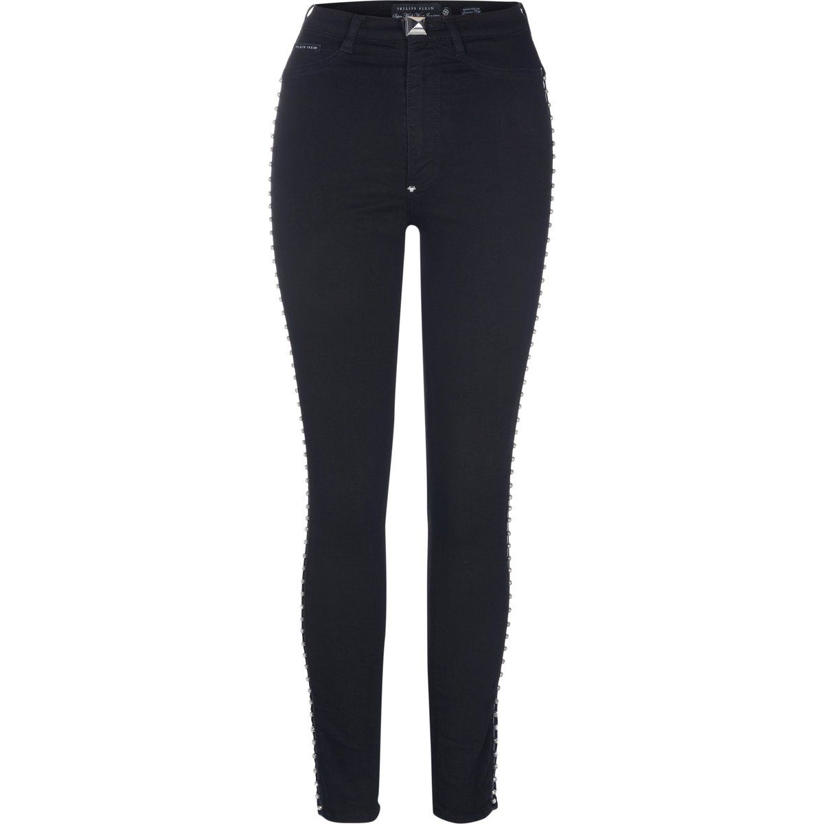 Slim-Fit High-Waist Jeans mit Strasssteinen