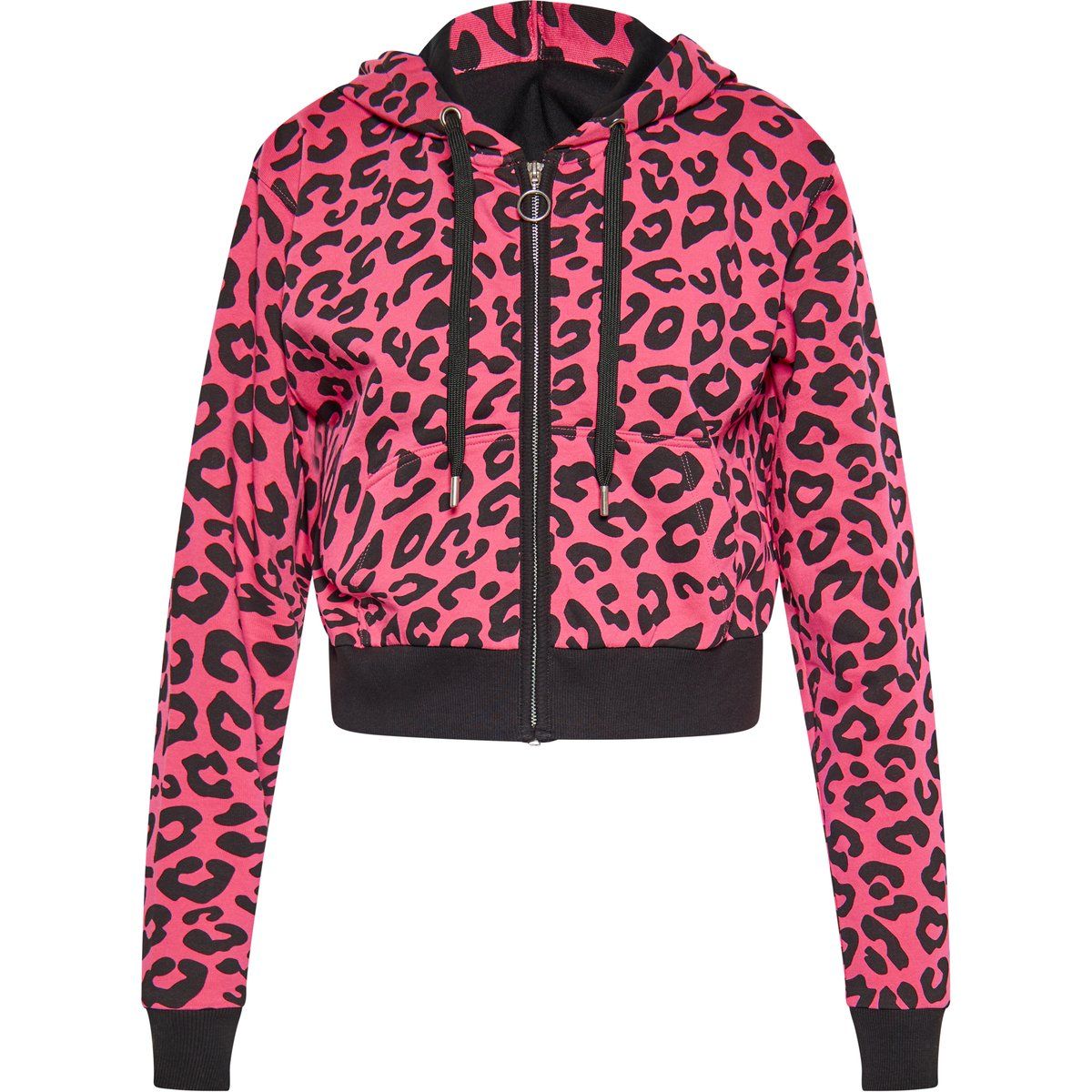 Kapuzenpullover mit Leopardenmuster und Reißverschluss