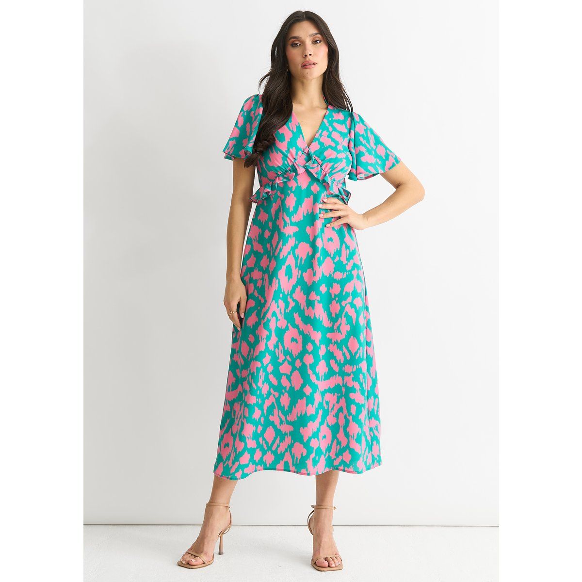 Grünes Midikleid mit Tiermotiv
