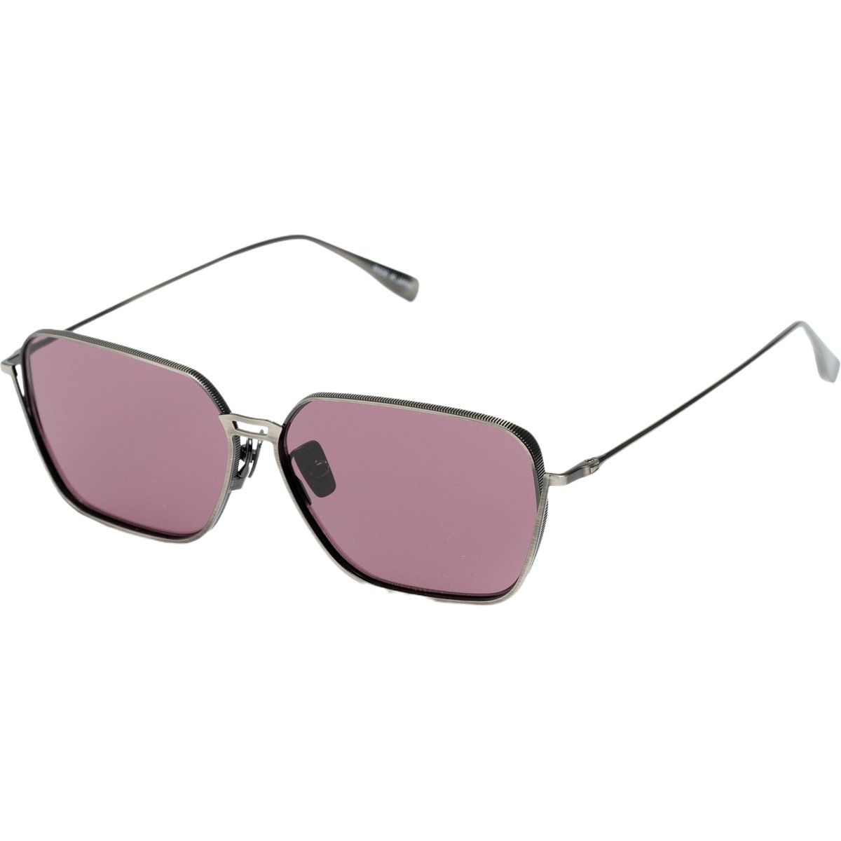Sonnenbrille mit eckigem Rahmen und lila Gläsern